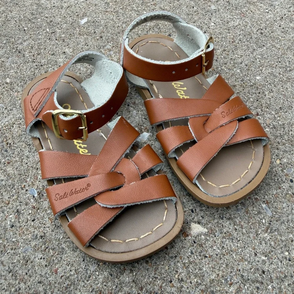 Salt Water Sandals by Hoy Original Tan Leather Toddler Kids Size 6 Strappy Shoes